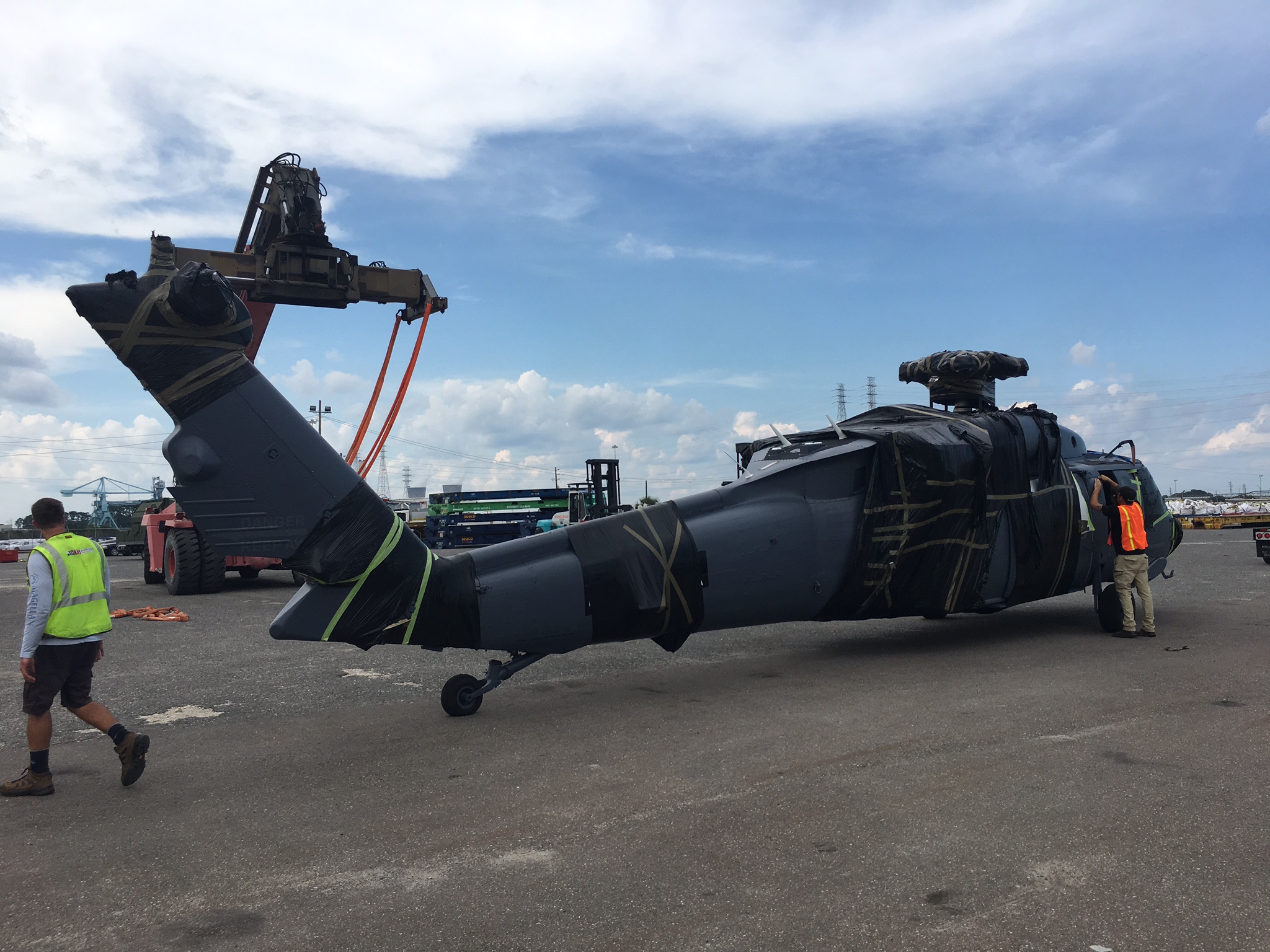 Black Hawk Helicopter being prepared for shipment