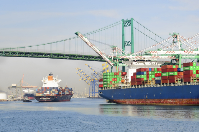 Container ships at the port of Los Angeles