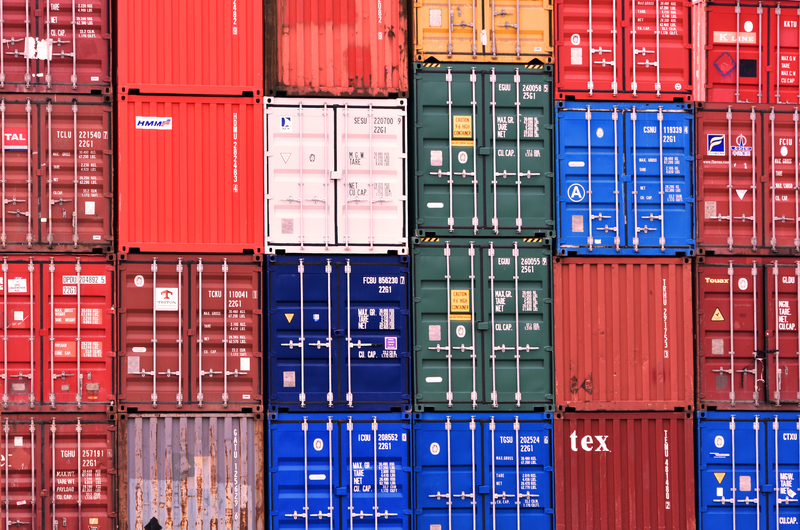 Multi-coloured freight shipping containers