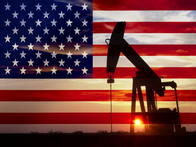 Oil pump in front of American flag